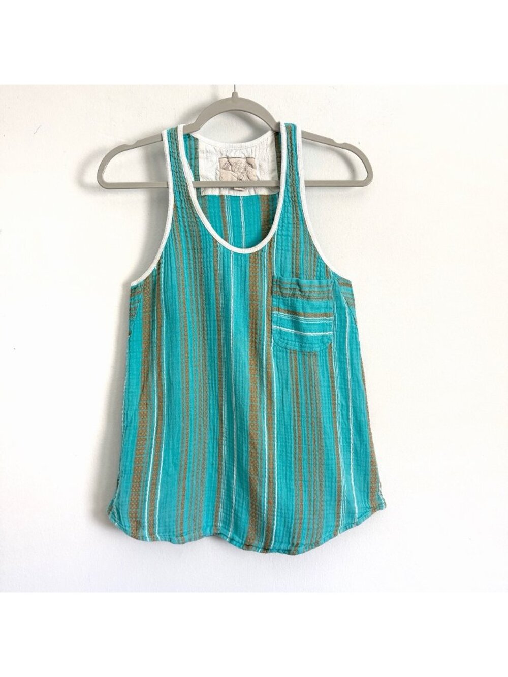 Ace & Jig Teal Striped Tank Top Muslin Cotton Lightweight Women’s Size Medium